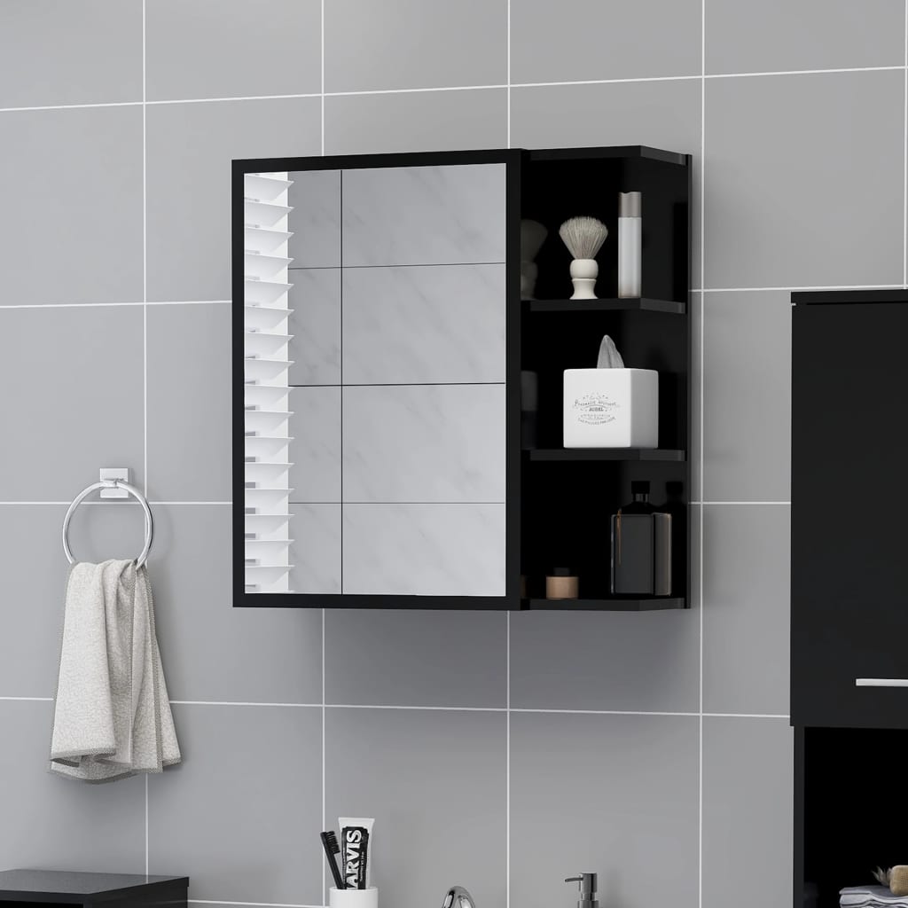 vidaXL Skrinka so zrkadlom, čierna 62,5x20,5x64 cm, kompozitné drevo
