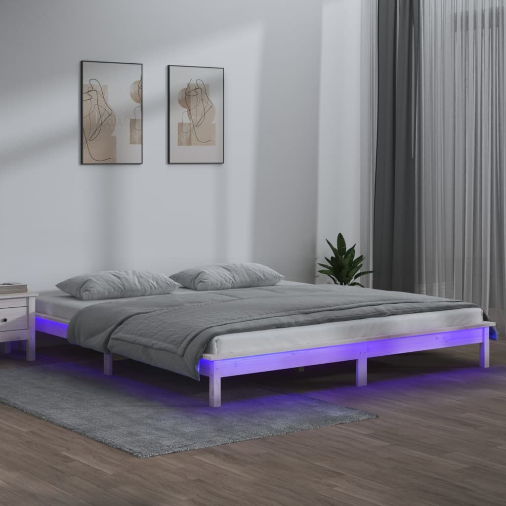 vidaXL Posteľný rám s LED biely 140x190 cm masívne drevo