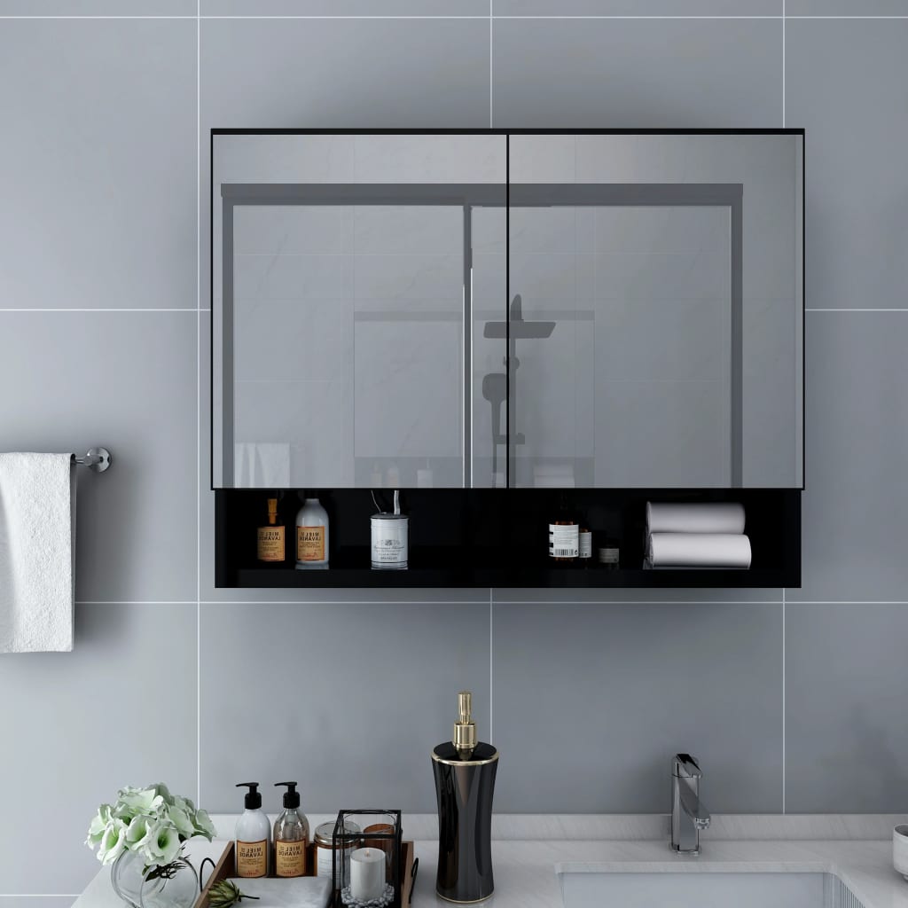vidaXL LED kúpeľňová zrkadlová skrinka čierna 80x15x60 cm MDF