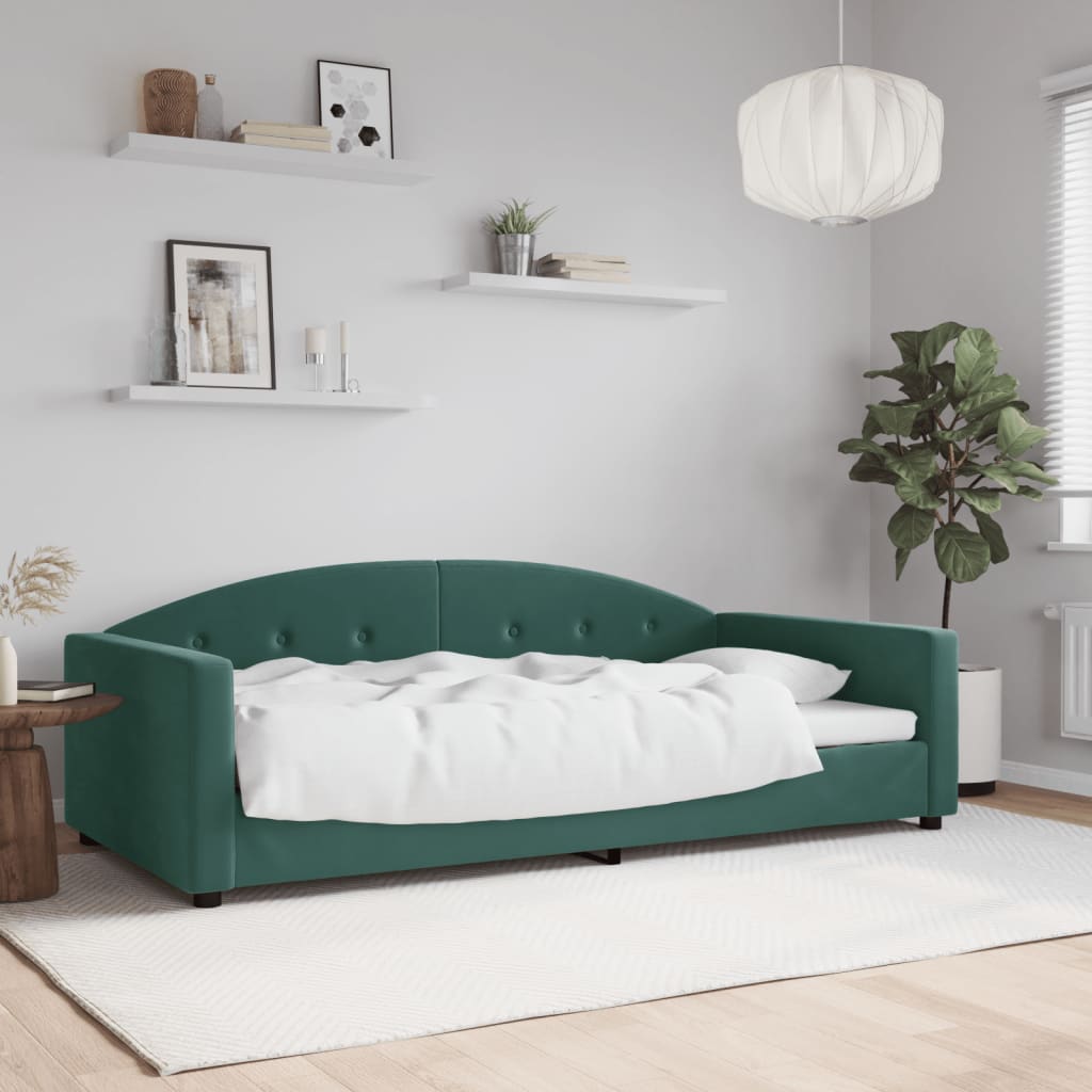 vidaXL Denná posteľ tmavozelená 100x200 cm zamat