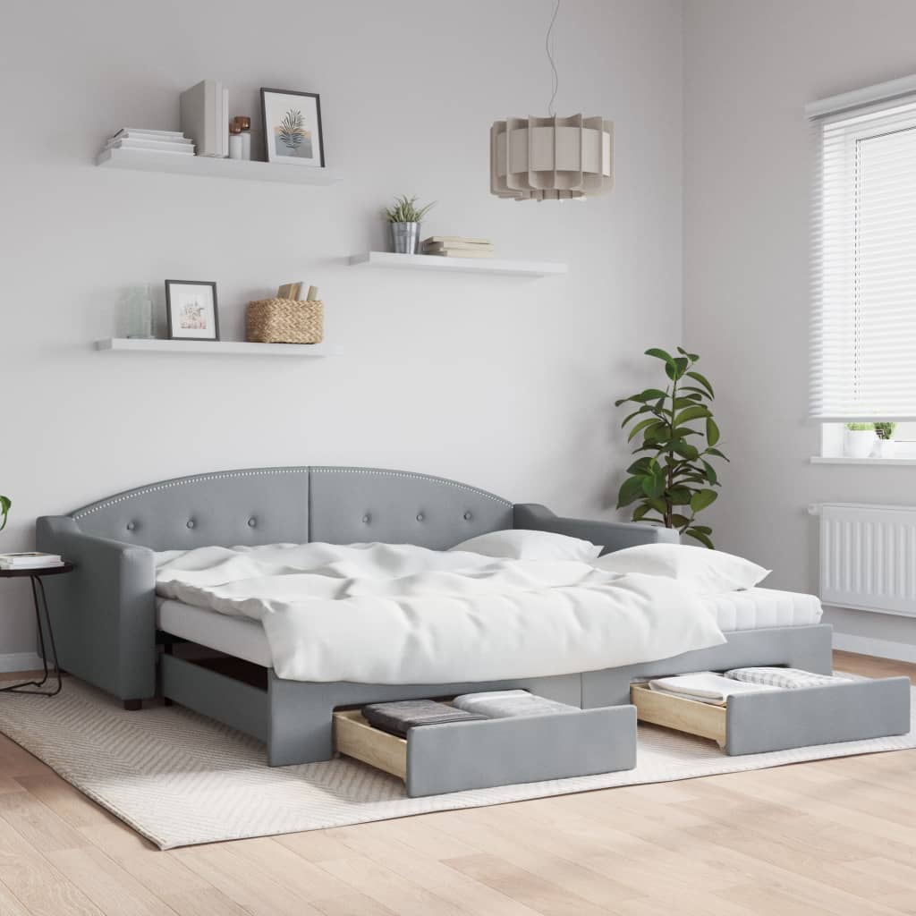 vidaXL Rozkladacia denná posteľ so zásuvkami bledosivá 100x200cm látka