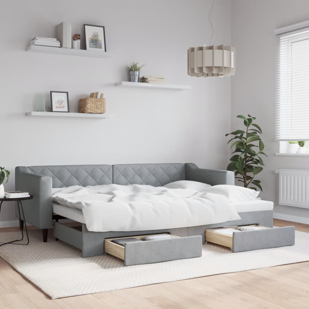 vidaXL Rozkladacia denná posteľ so zásuvkami bledosivá 80x200 cm látka