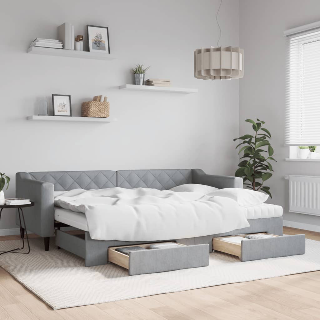 vidaXL Rozkladacia denná posteľ so zásuvkami bledosivá 80x200 cm látka