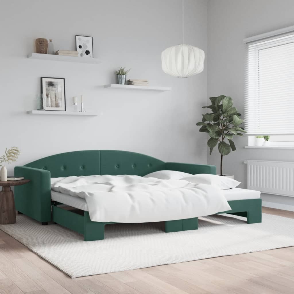 vidaXL Denná posteľ s rozkladacou posteľou tmavozelená 100x200cm zamat