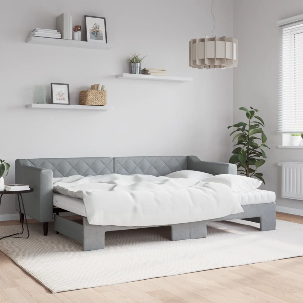 vidaXL Rozkladacia denná posteľ s matracmi bledosivá 80x200 cm látka