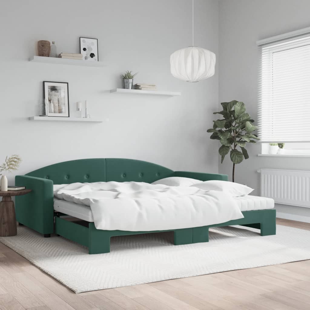 vidaXL Rozkladacia denná posteľ s matracmi tmavozelená 100x200cm zamat