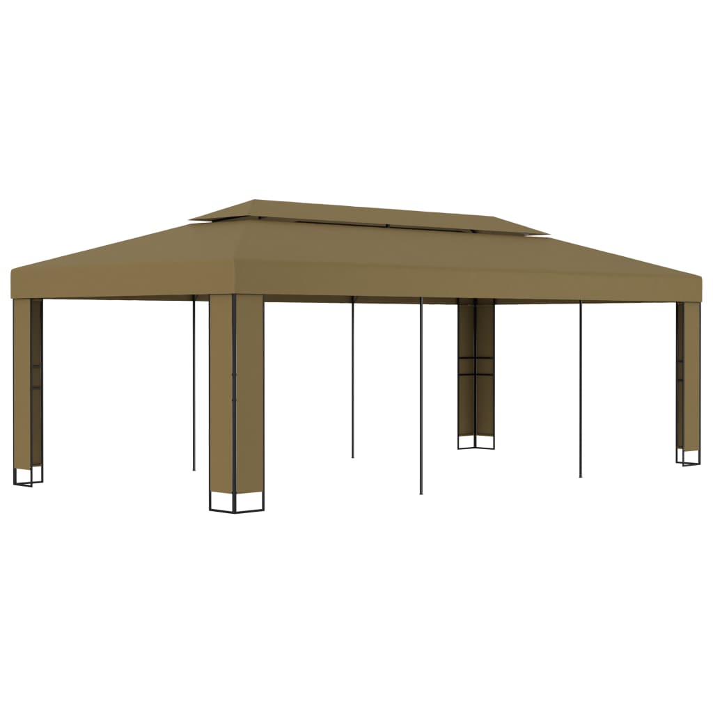 vidaXL Altánok s dvojitou strieškou 3x6 m, sivohnedý 180 g/m²