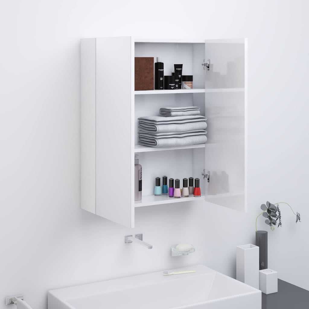 vidaXL Kúpeľňová zrkadlová skrinka 60x15x75 cm MDF lesklá biela