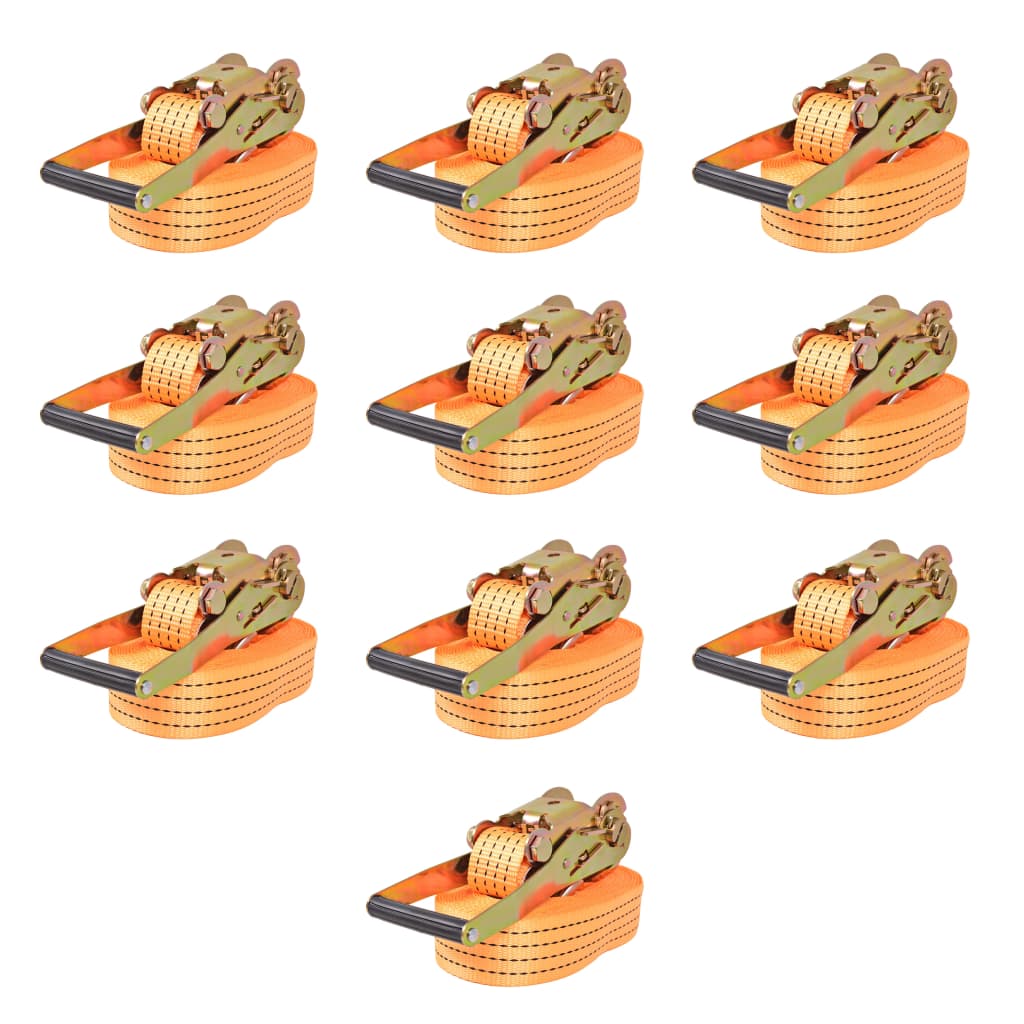 vidaXL Upínacie popruhy s račňou 10 ks, 2 tony, 8mx50mm, oranžové