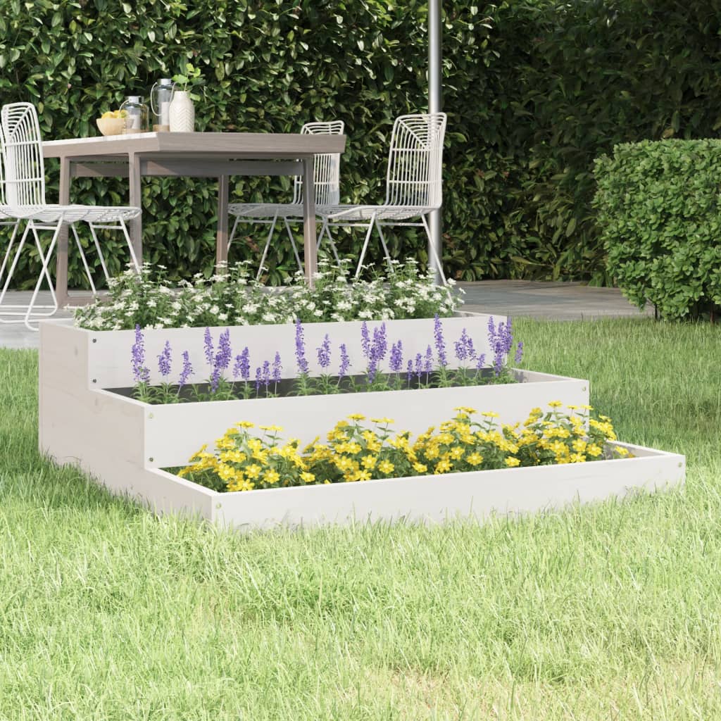 vidaXL Kvetináč biely 78x78x27 cm borovicový masív