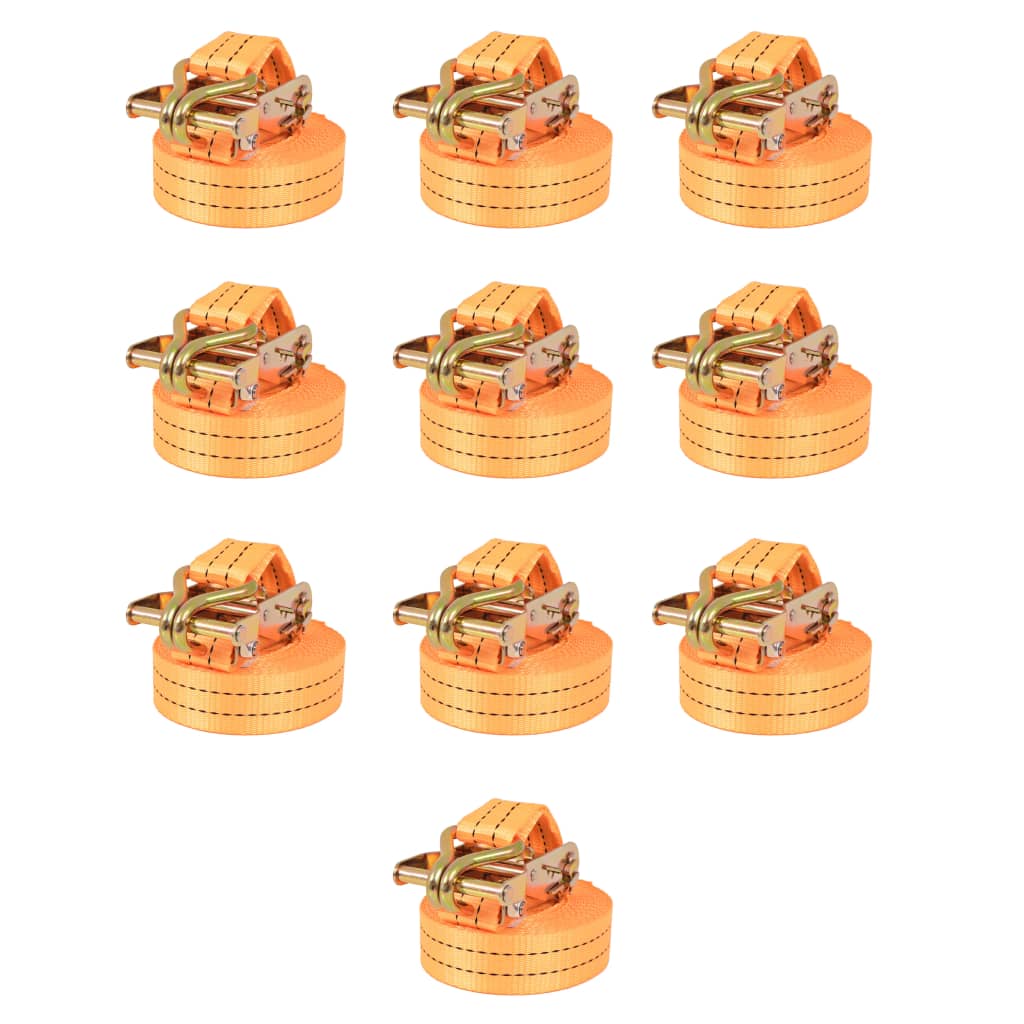 vidaXL Upínacie popruhy s račňou 10 ks, 1 tona, 6mx38mm, oranžové