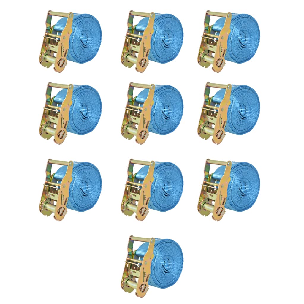 vidaXL Upínacie popruhy s račňou 10 ks, 2 tony, 6mx38mm, modré