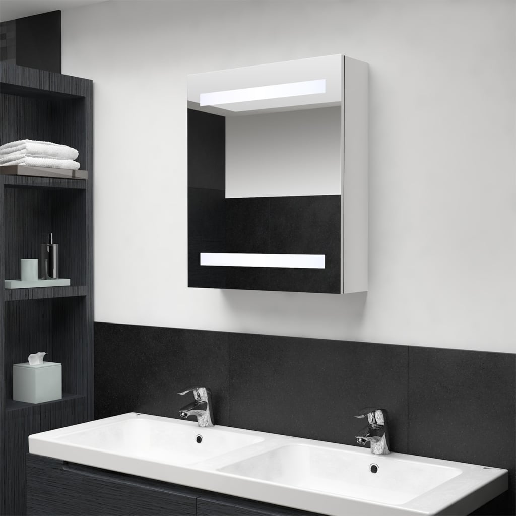 vidaXL LED kúpeľňová zrkadlová skrinka žiarivá biela 50x14x60 cm