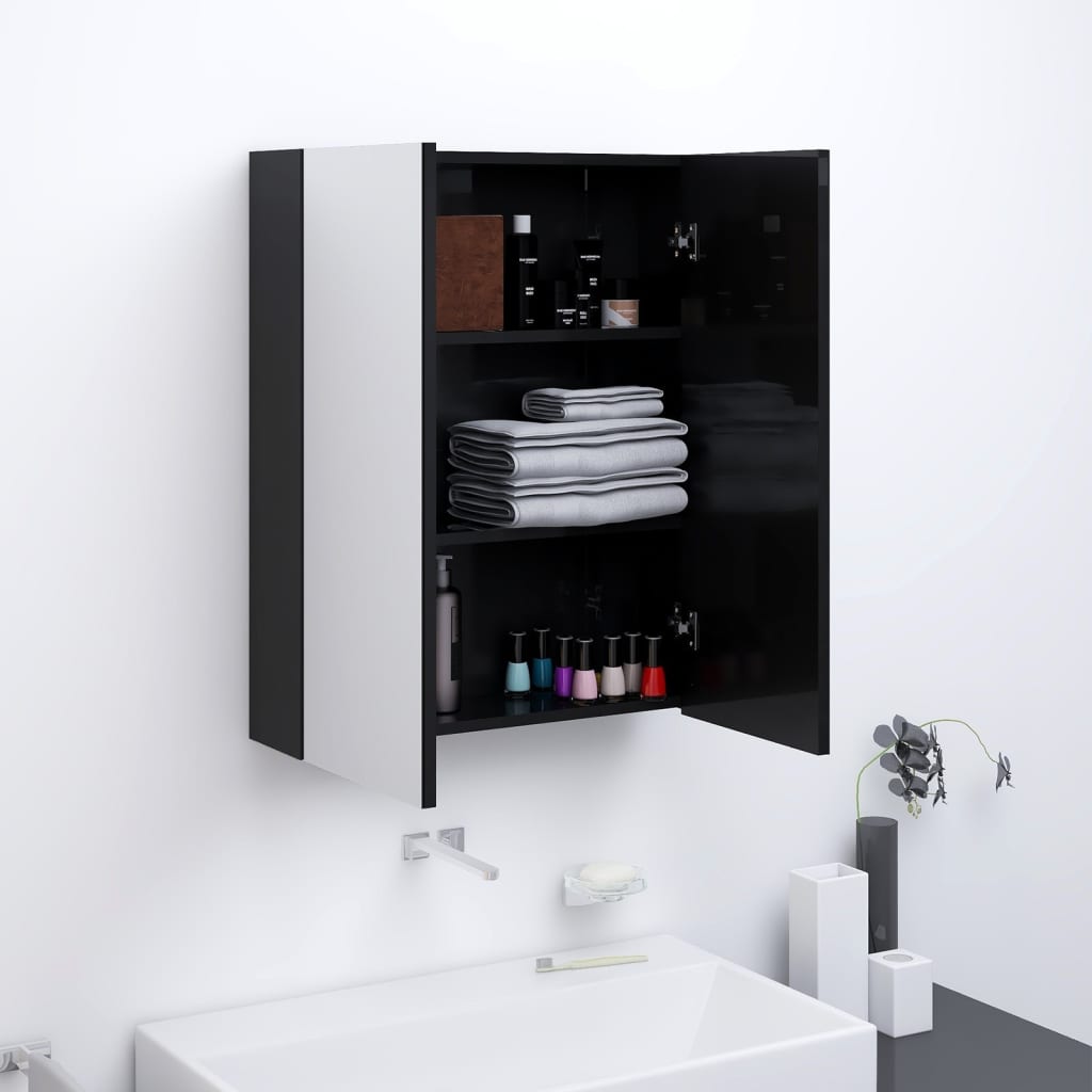 vidaXL Kúpeľňová zrkadlová skrinka 60x15x75 cm MDF lesklá čierna