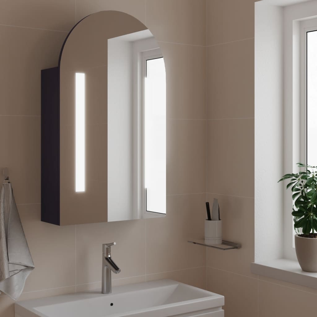 vidaXL Kúpeľňová zrkadlová skrinka s LED oblúková šedá 42x13x70 cm