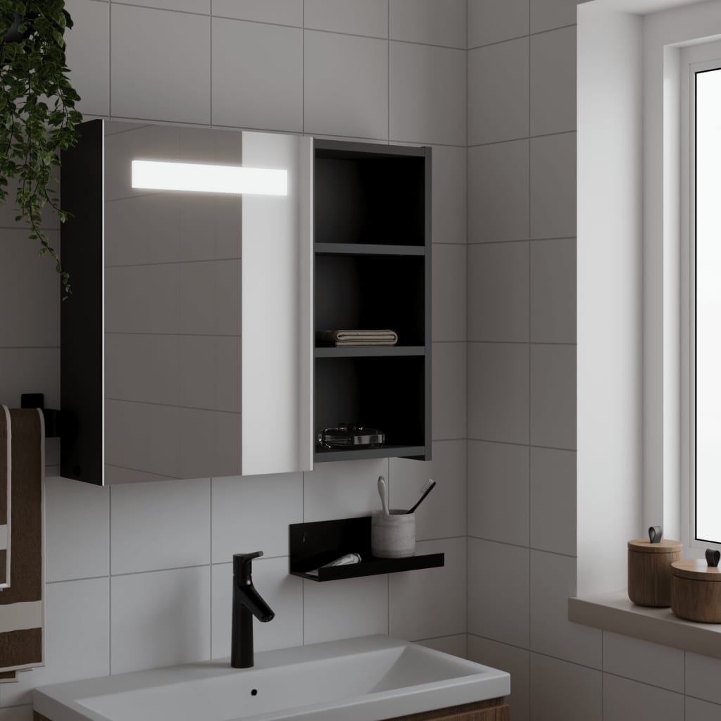 vidaXL Kúpeľňová zrkadlová skrinka s LED svetlom čierna 60x13x52 cm