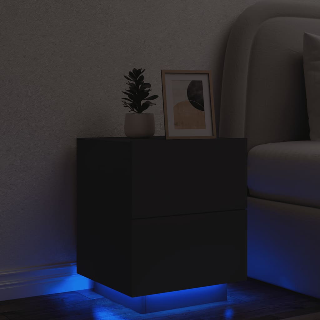 vidaXL Nočný stolík s LED svetlami čierny kompozitné drevo