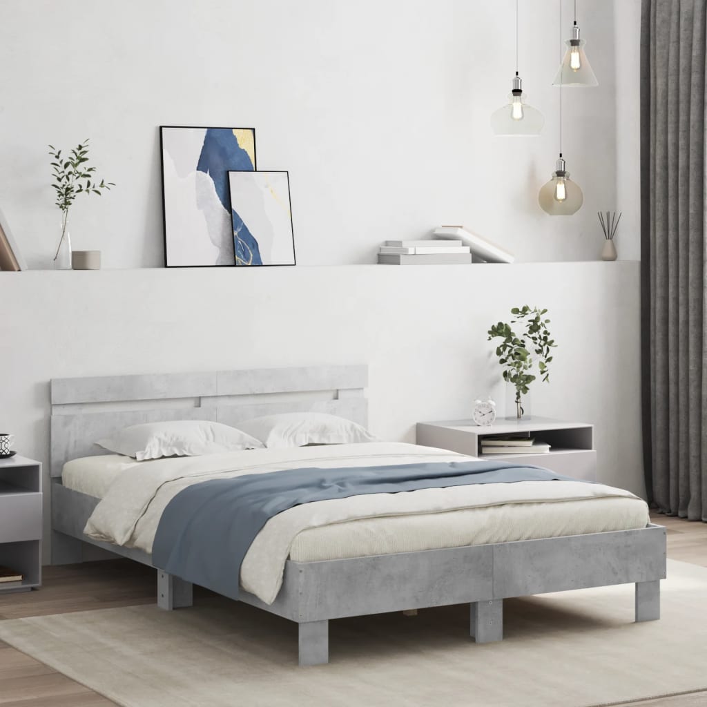 vidaXL Posteľný rám s čelom a LED betónovo sivý 120x190 cm