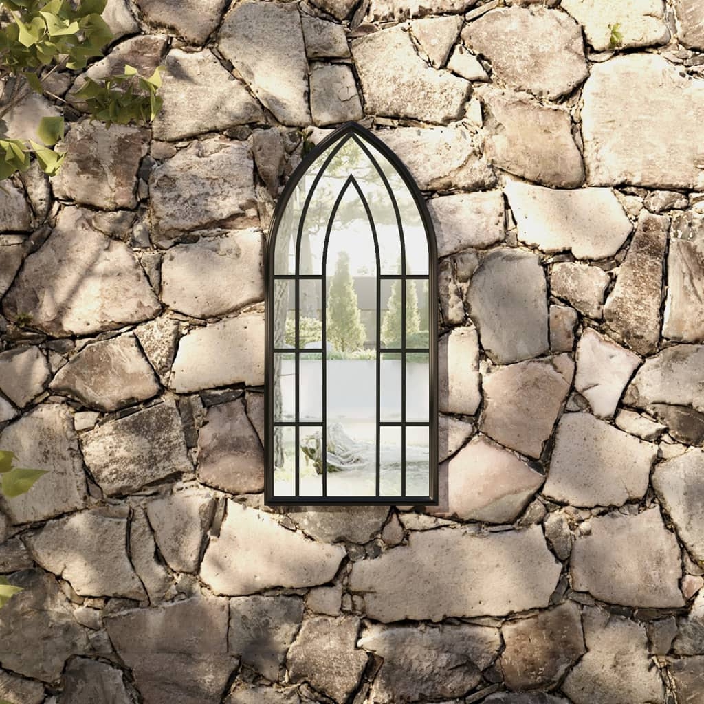 vidaXL Záhradné zrkadlo čierne 70x30 cm exteriérové železo