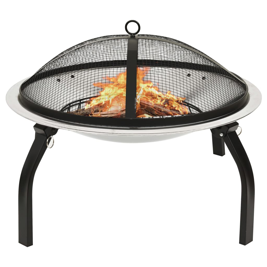vidaXL 2 v 1 ohnisko s grilom a kutáčom 56x56x49 cm nehrdzavejúca oceľ