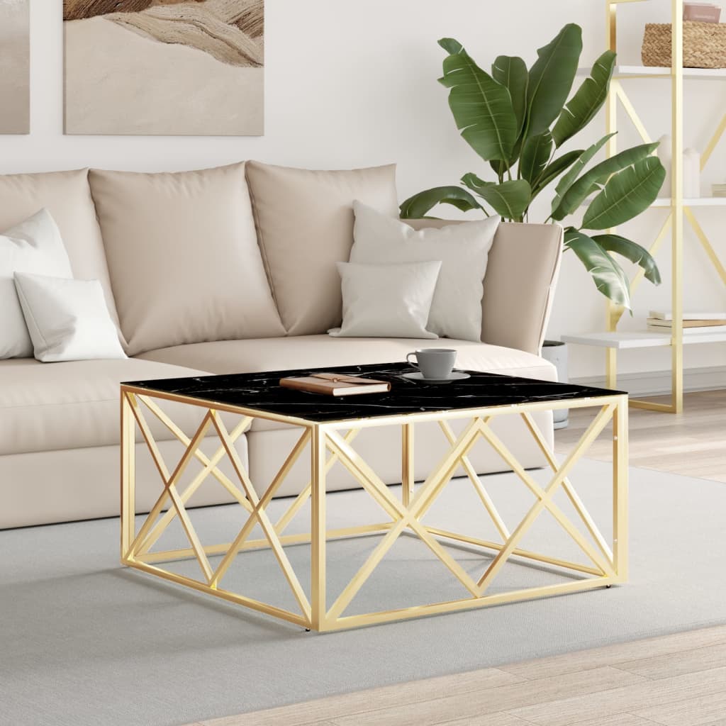 vidaXL Konferenčný stolík zlatý 80x80x40 cm nerezová oceľ a sklo
