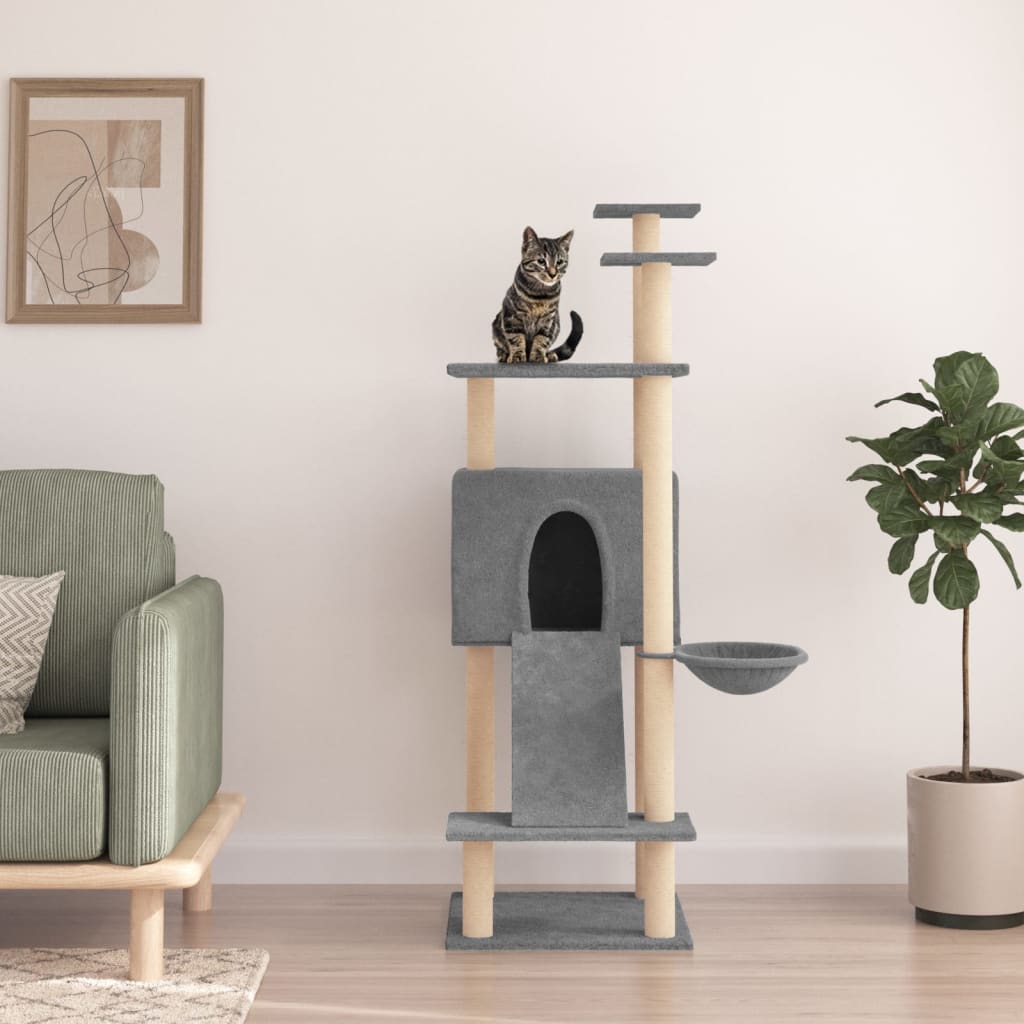 vidaXL Škrabadlo pre mačky so sisalovými stĺpikmi bledosivé 153 cm