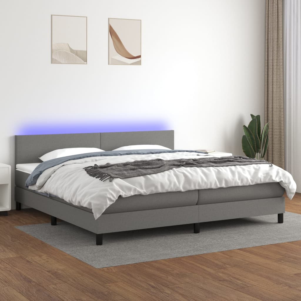 vidaXL Posteľ boxsping s matracom a LED tmavosivá 200x200 cm látka