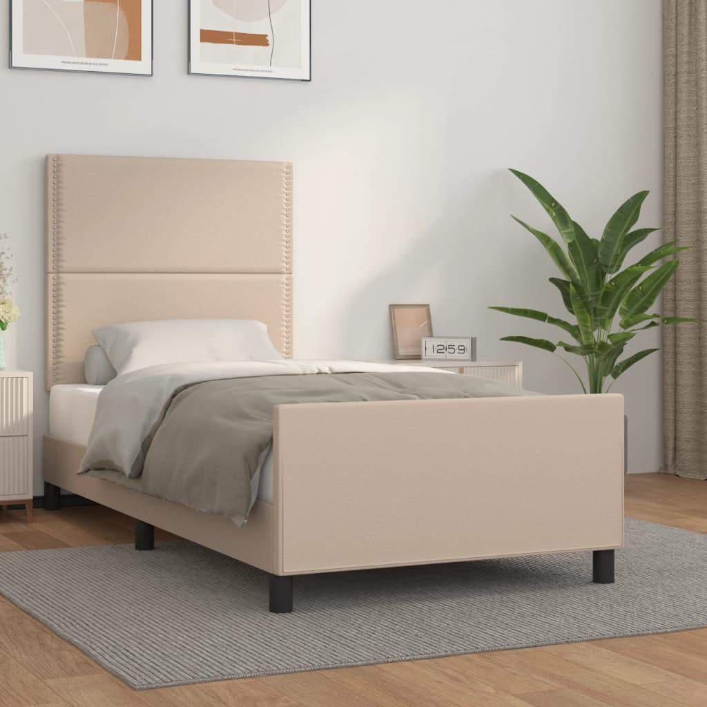 vidaXL Posteľný rám s čelom kapučínový 90x200 cm umelá koža