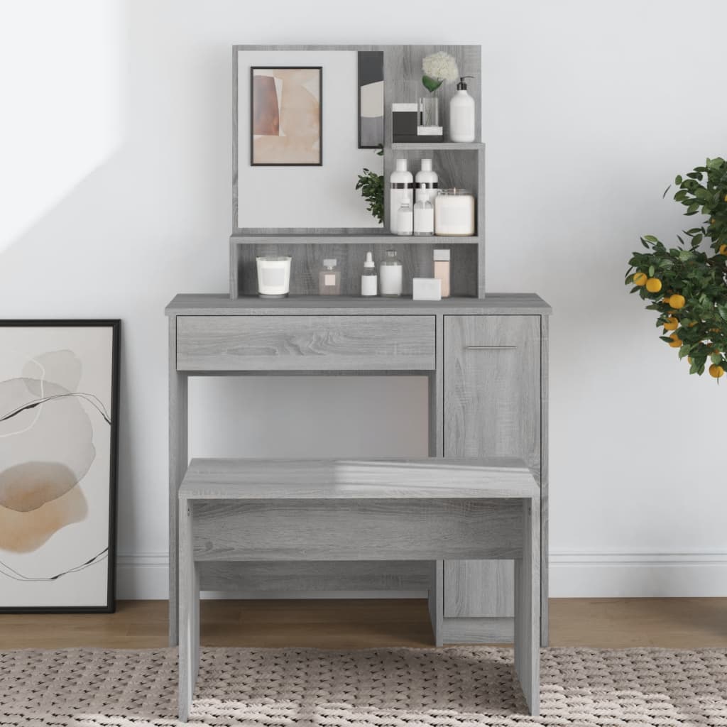 vidaXL Toaletný stolík so zrkadlom sivý dub sonoma 86,5x35x136 cm