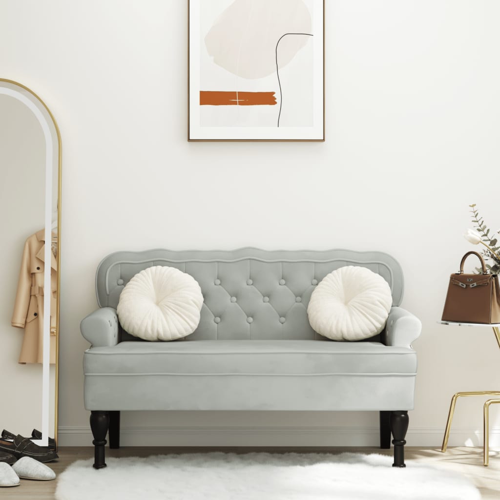 vidaXL Lavička s operadlom svetlosivá 119,5x64,5x75 cm zamat