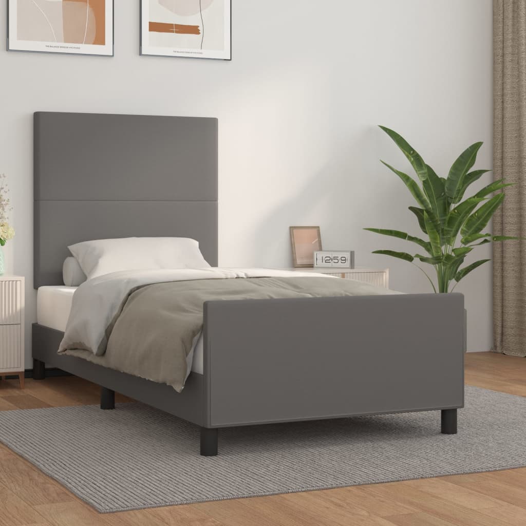 vidaXL Posteľný rám s čelom sivý 90x190 cm umelá koža