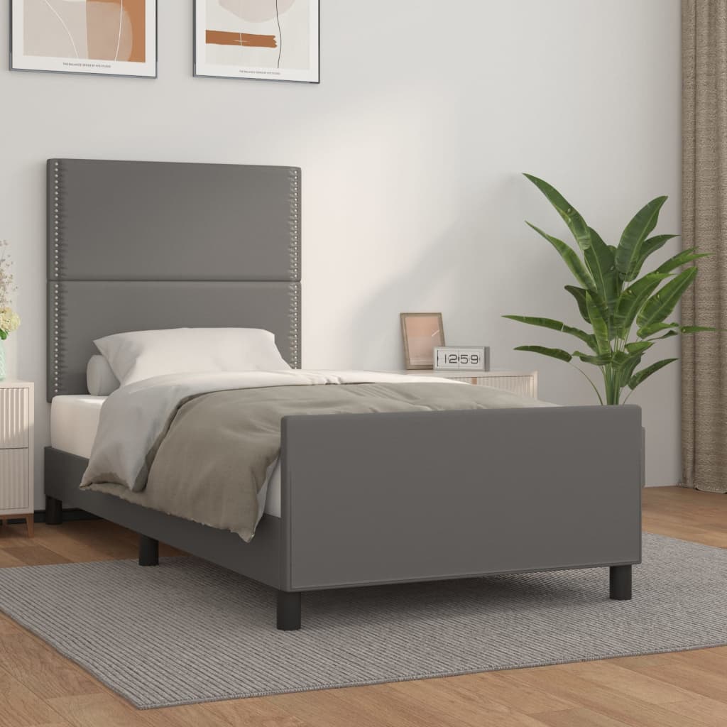 vidaXL Posteľný rám s čelom sivý 90x190 cm umelá koža