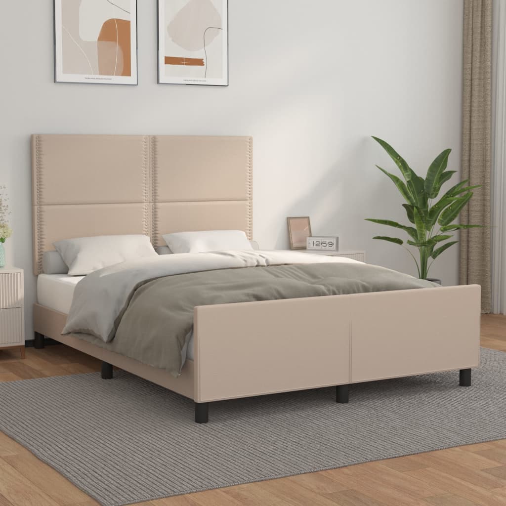 vidaXL Posteľný rám s čelom kapučínový 140x190 cm umelá koža