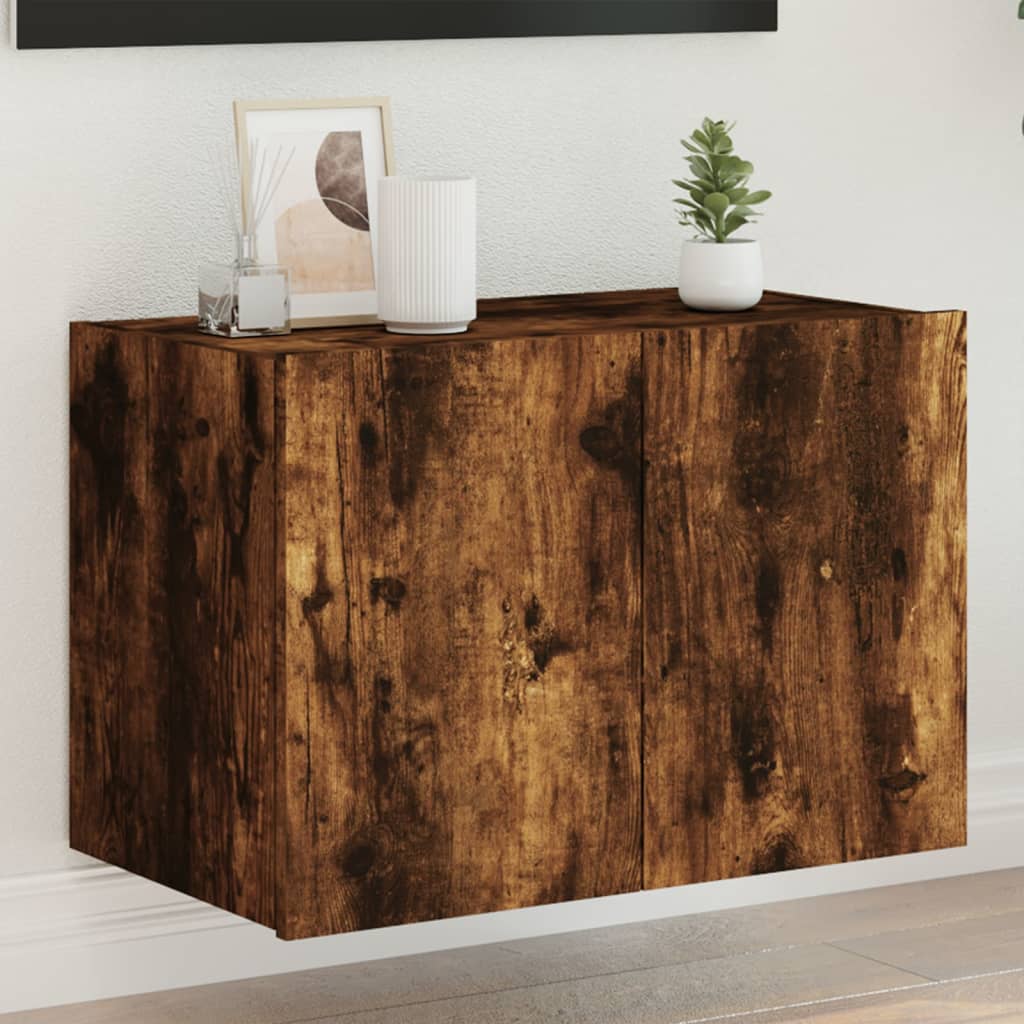 vidaXL TV nástenná skrinka s LED svetlami dymový dub 60x35x41 cm