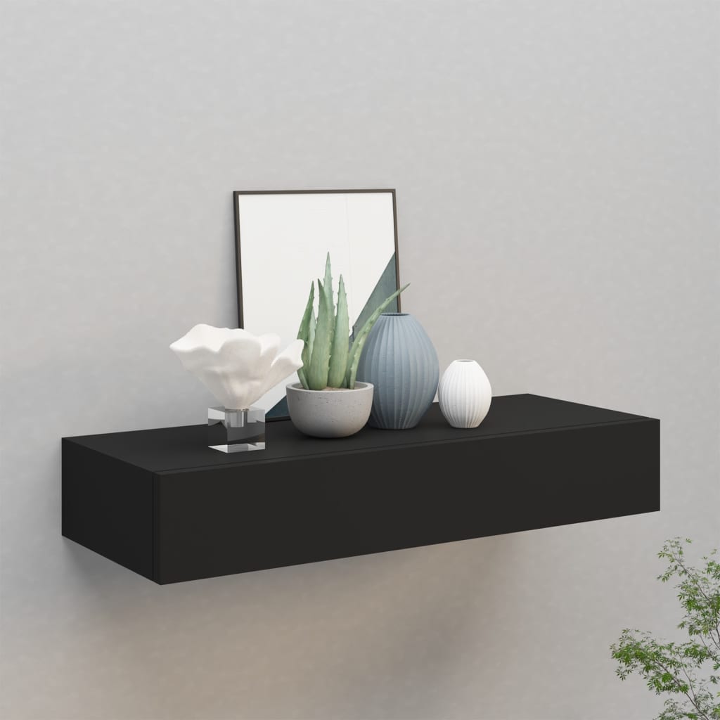 vidaXL Nástenná zásuvková polica čierna 60x23,5x10 cm MDF