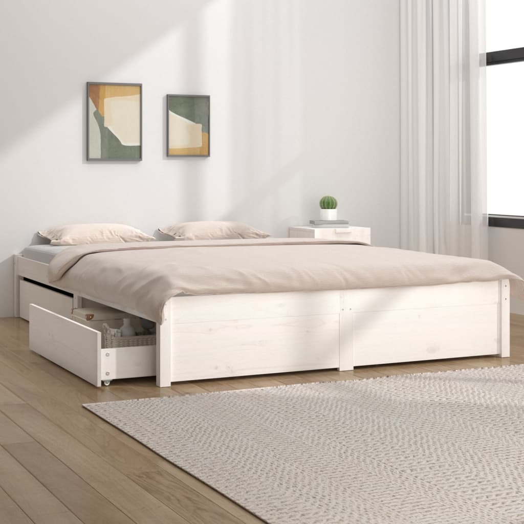 vidaXL Posteľný rám so zásuvkami biely 120x200 cm