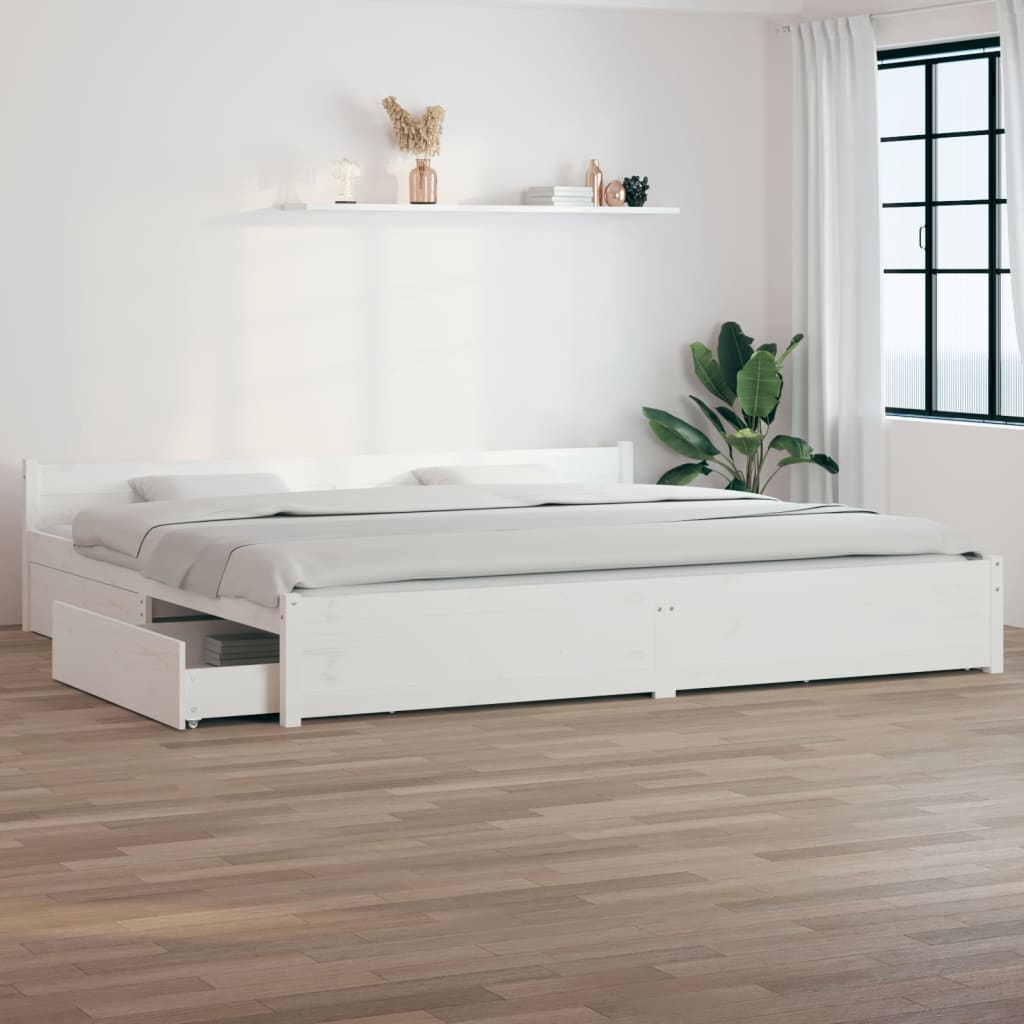vidaXL Posteľný rám so zásuvkami biely 200x200 cm