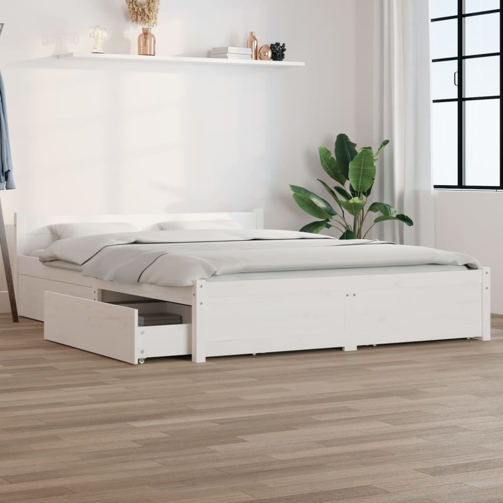 vidaXL Posteľný rám so zásuvkami biely 160x200 cm
