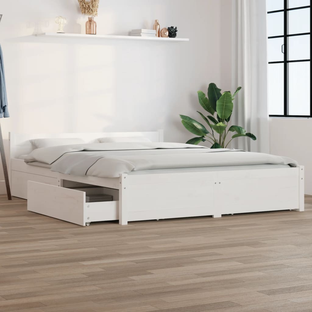 vidaXL Posteľný rám so zásuvkami biely 140x200 cm