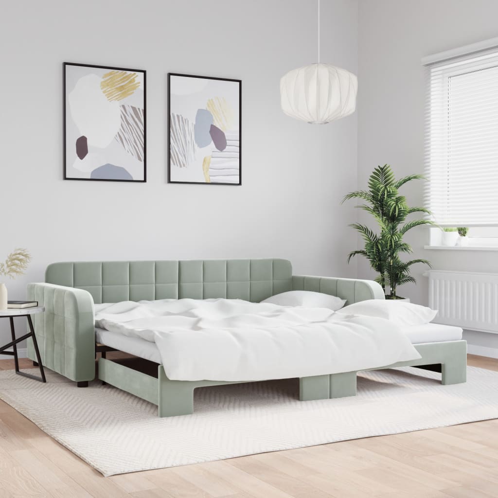 vidaXL Denná posteľ s rozkladacou posteľou bledosivá 100x200 cm zamat