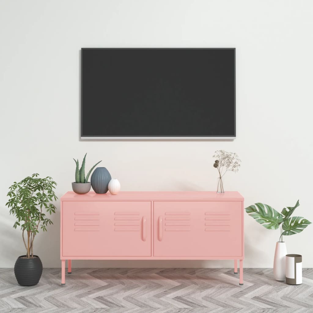 vidaXL TV skrinka ružová 105x35x50 cm oceľ