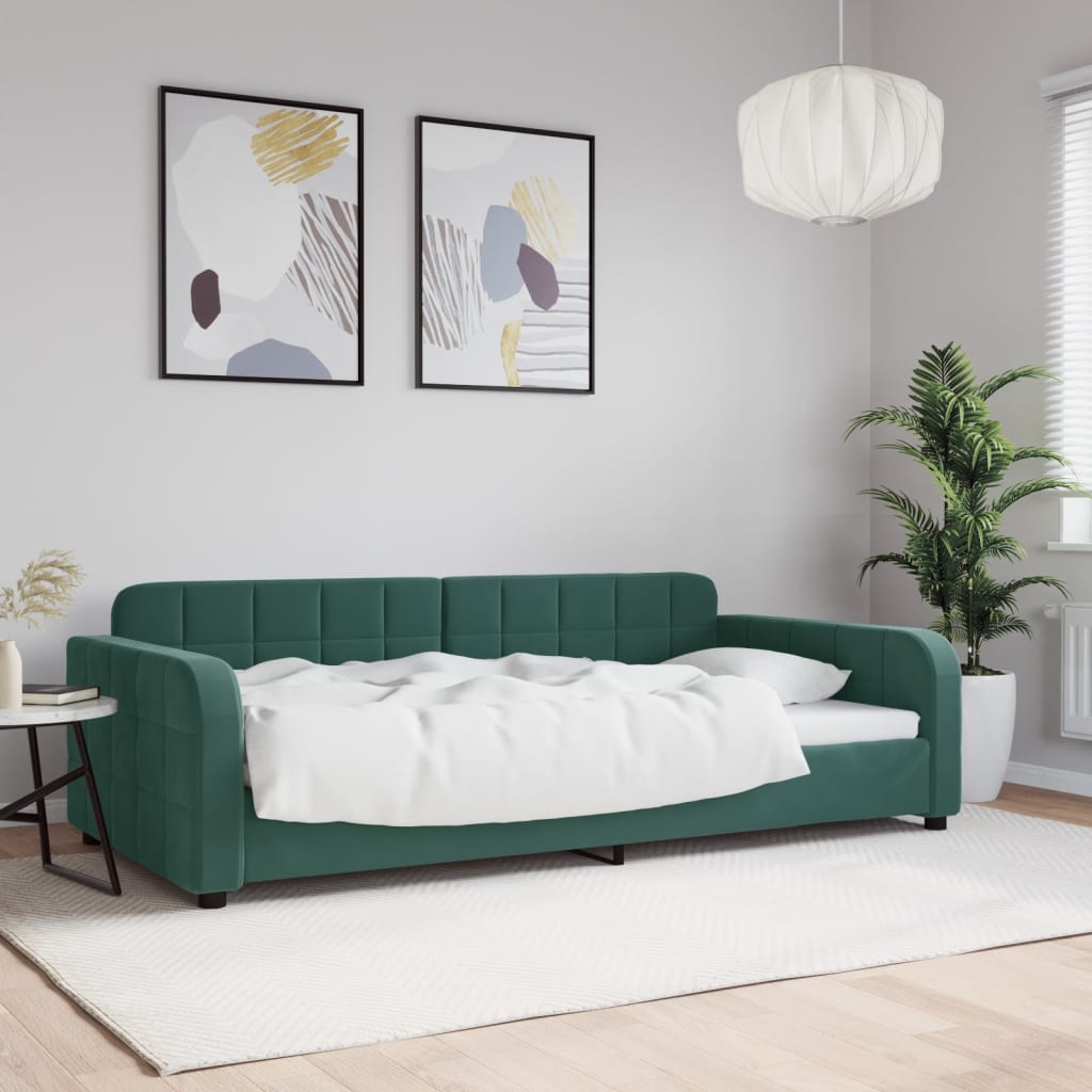 vidaXL Denná posteľ tmavozelená 100x200 cm zamat