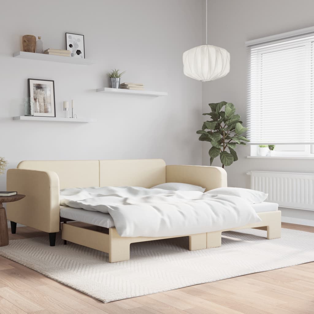 vidaXL Denná posteľ s rozkladacou posteľou krémová 100x200 cm látka