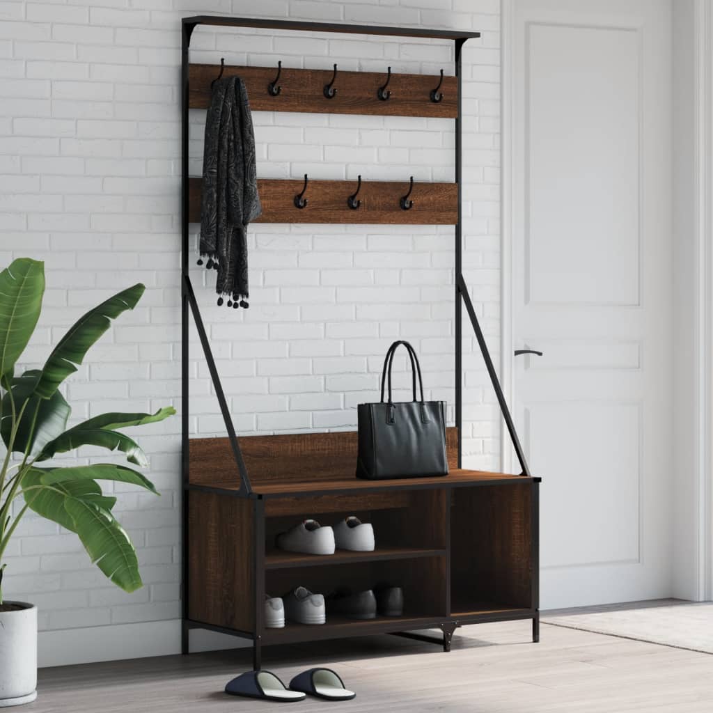 vidaXL Vešiak na šaty o skrinkou na topánky, hnedý dub 100x41x184 cm