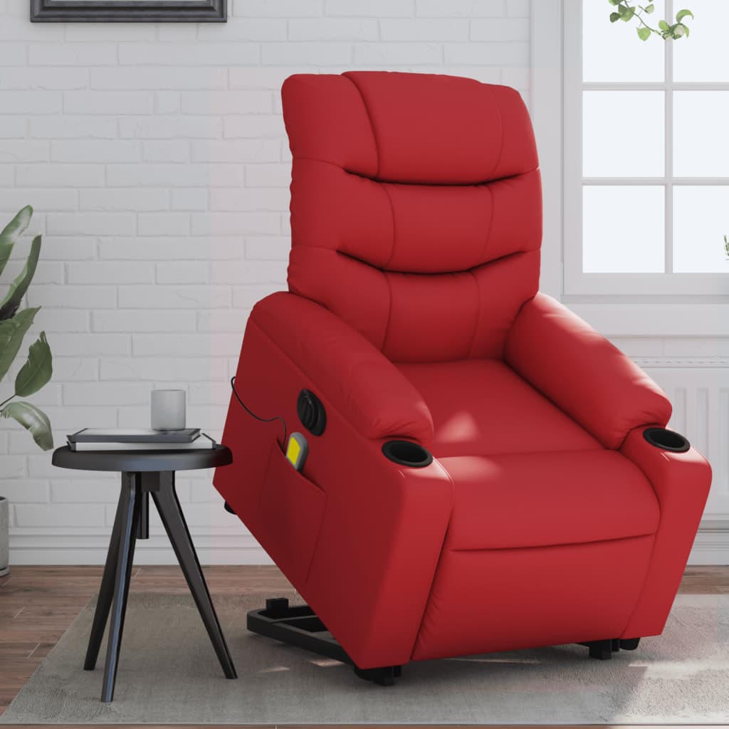 vidaXL Elektrické zdvíhacie masážne sklápacie kreslo červené umel.koža