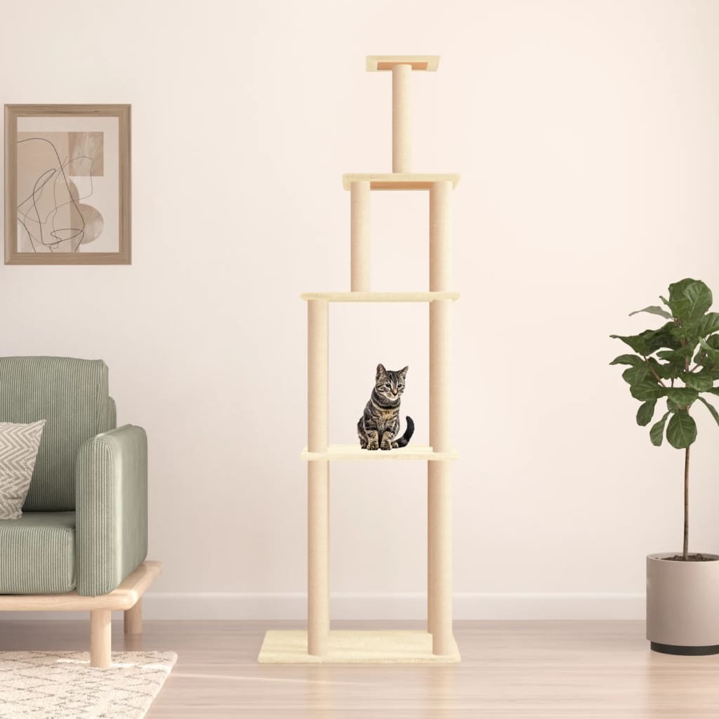 vidaXL Škrabadlo pre mačky so sisalovými stĺpikmi krémové 183 cm