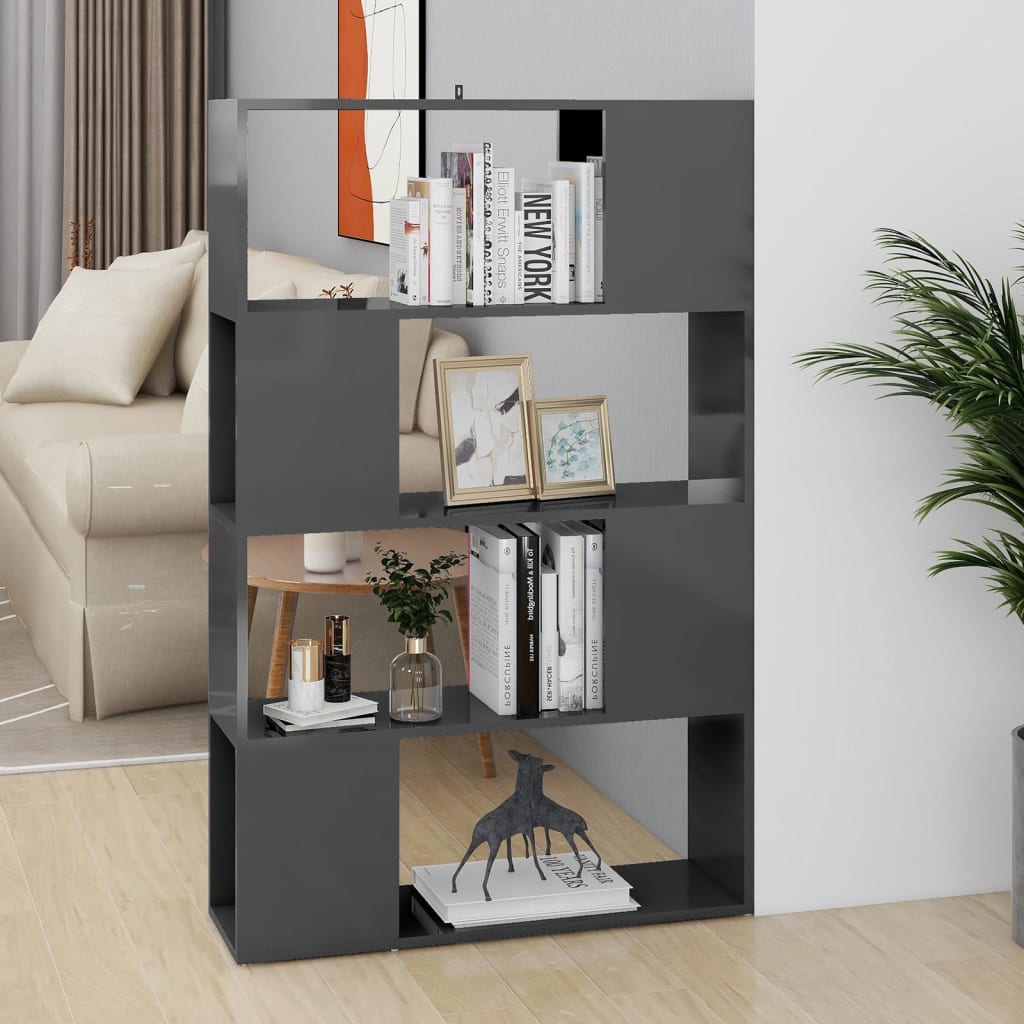 vidaXL Knižnica/deliaca stena lesklá sivá 80x24x124,5 cm