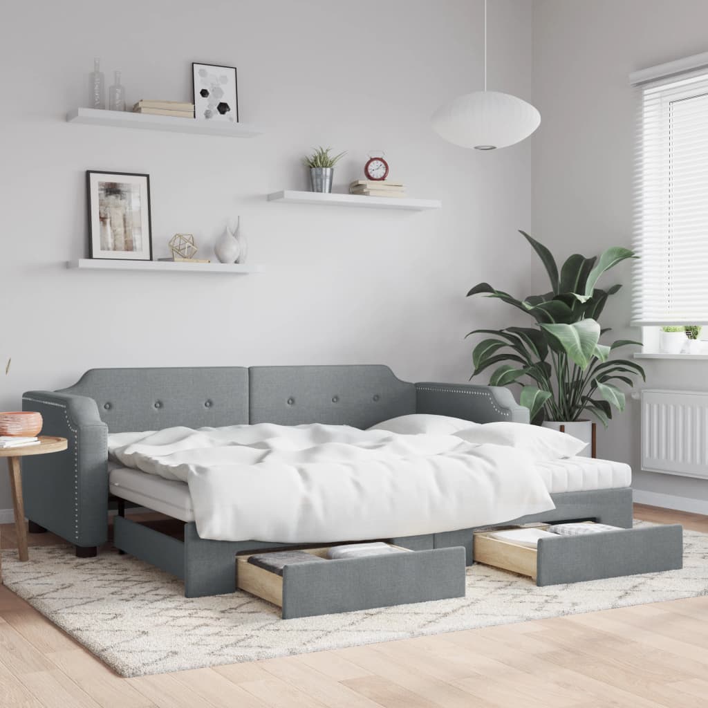 vidaXL Rozkladacia denná posteľ so zásuvkami bledosivá 90x200 cm látka