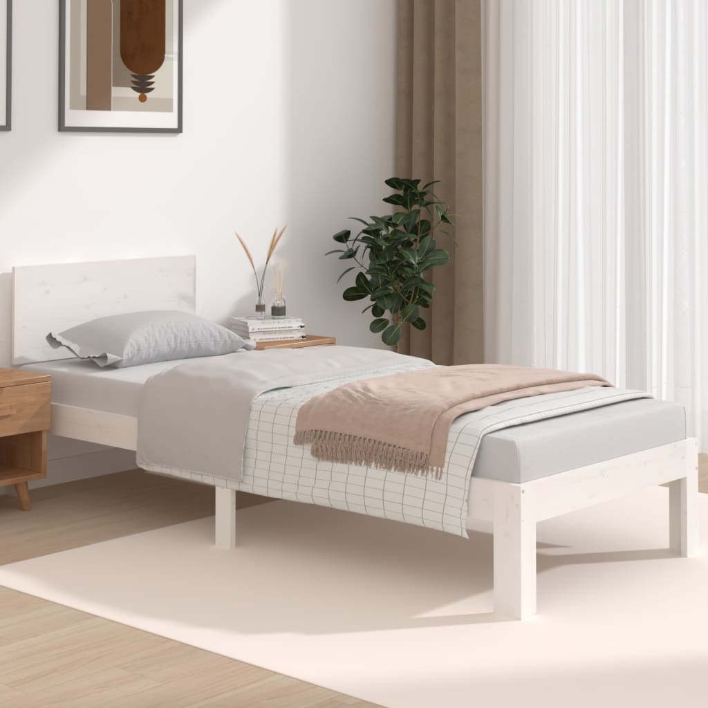 vidaXL Posteľný rám, biely drevený masív 75x190cm malé jednolôžko