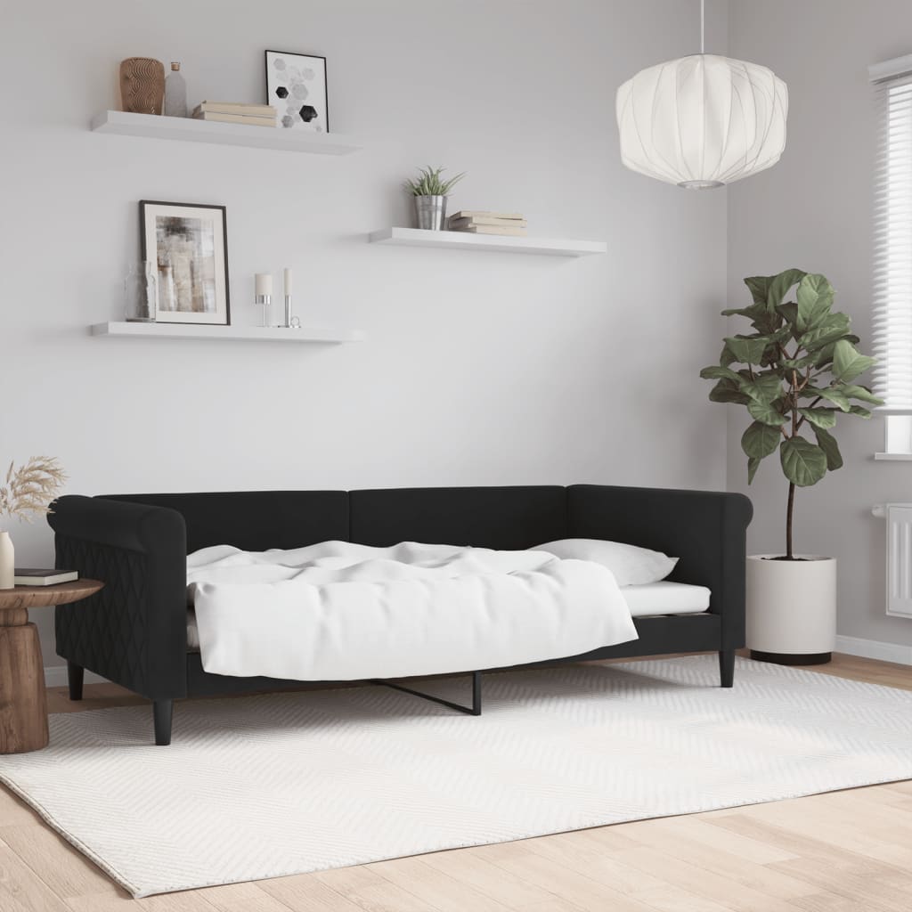 vidaXL Denná posteľ čierna 90x190 cm zamat